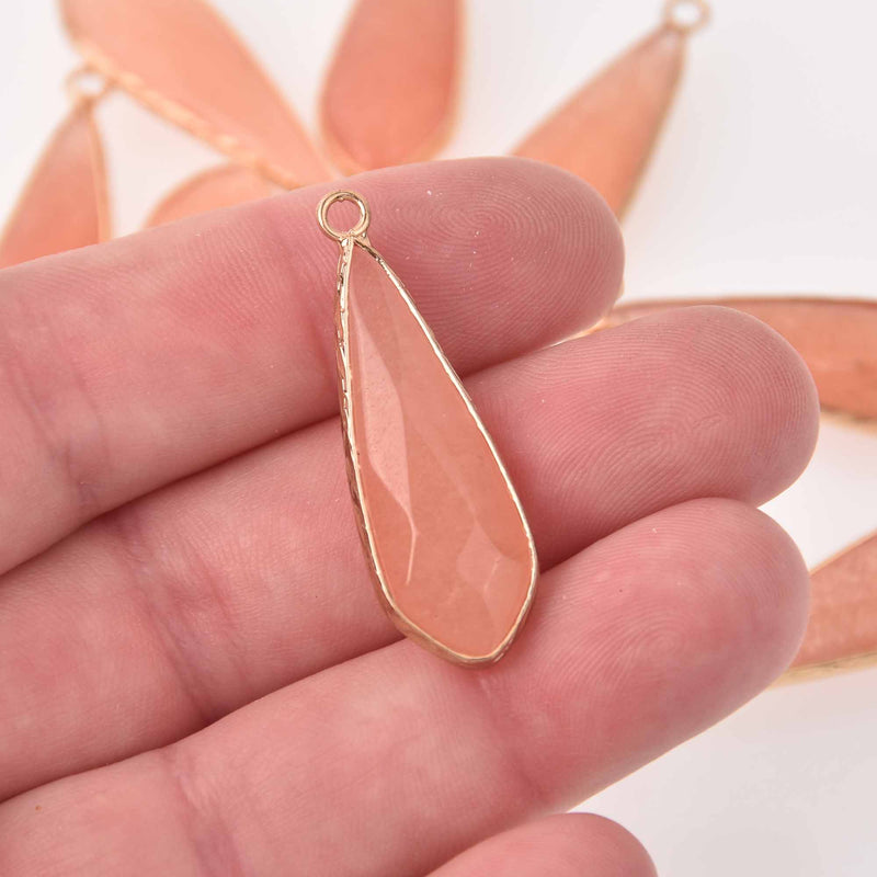 1 Pink Jade Gemstone Charm, Gold Teardrop Charm, 1.5" chs8125