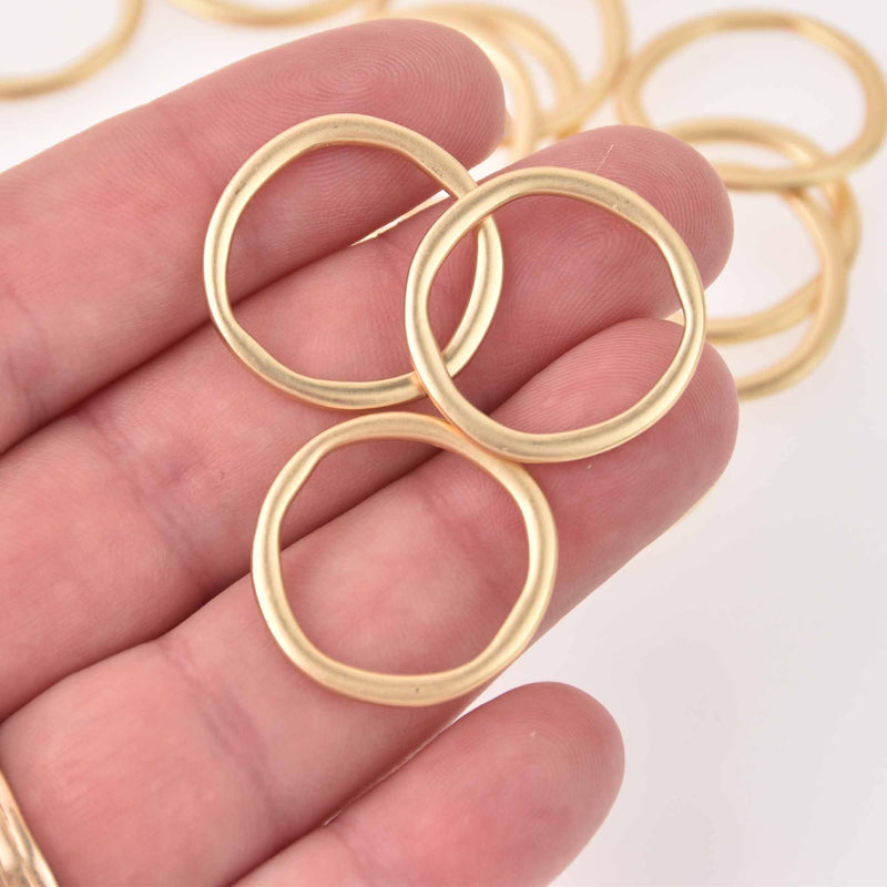 6 Matte Gold CIRCLE RING Charm Connectors Wavy Links 24mm chs8126