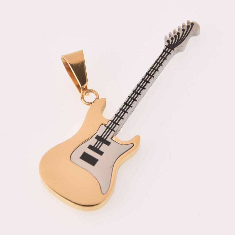 1 ELECTRIC GUITAR Charm, Silver and Gold Stainless Steel chs8129