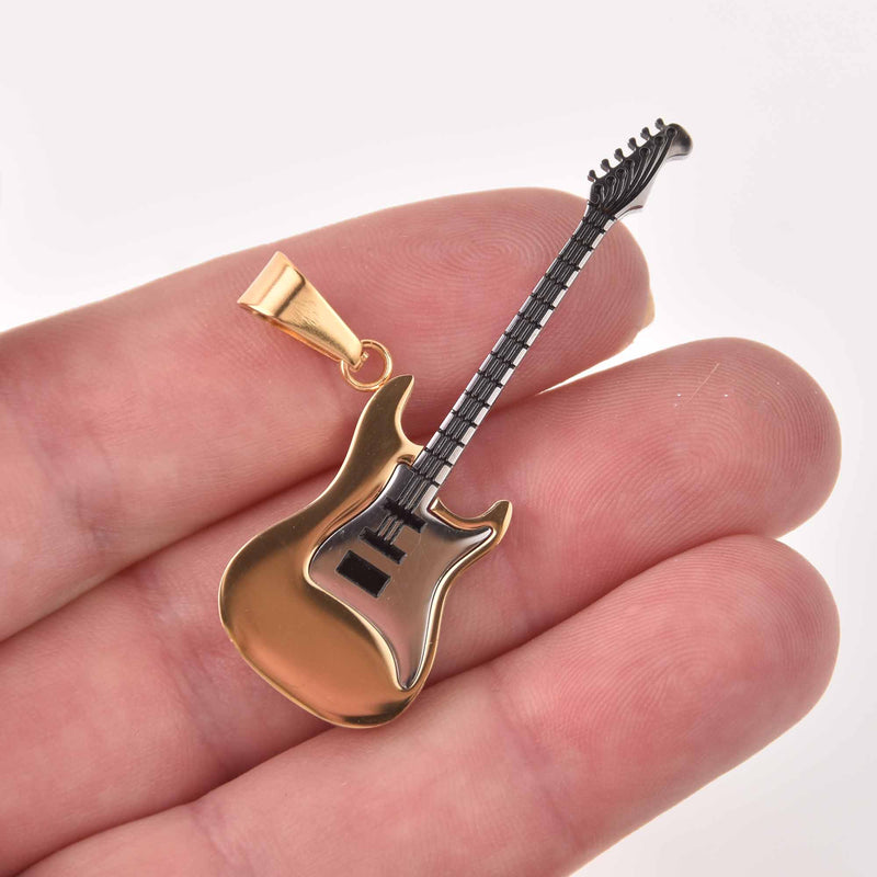 1 ELECTRIC GUITAR Charm, Silver and Gold Stainless Steel chs8129