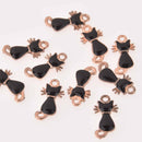 4 Rose Gold Plated CAT Charms, Black Enamel chs8131