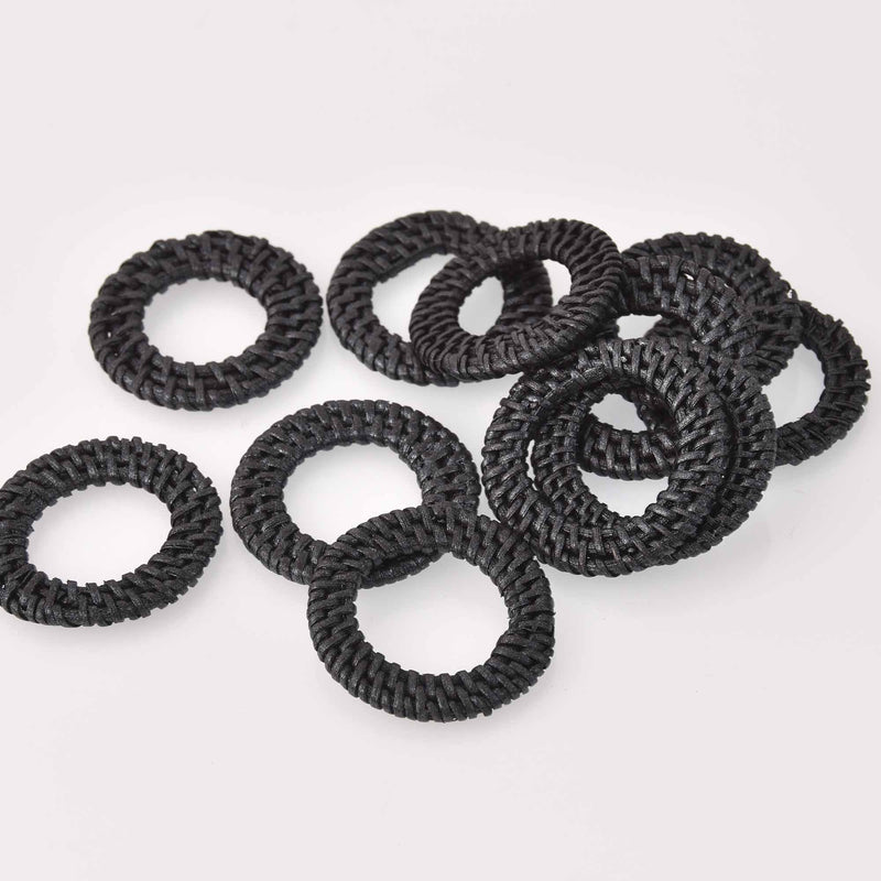 2 Rattan Charms, Round Washer Ring Circles, Black, 45mm, chs8132