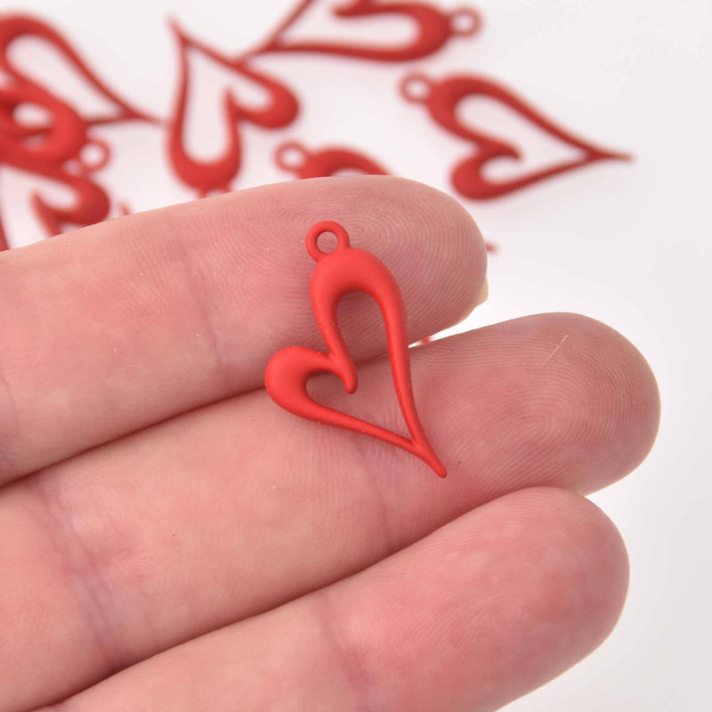 8 Red Heart Charms, 24mm, chs8133