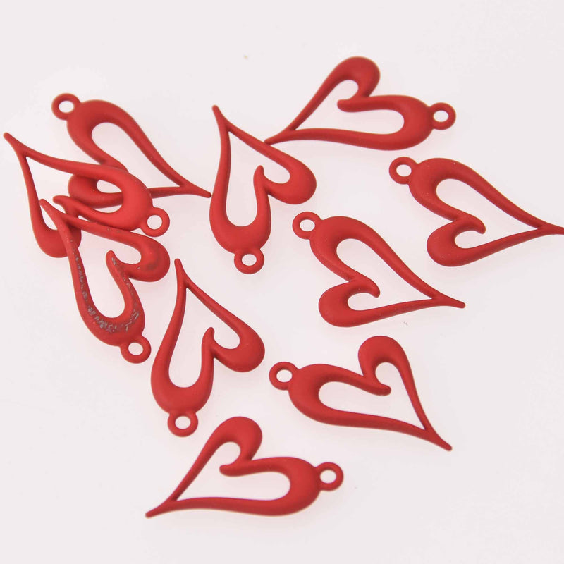 8 Red Heart Charms, 24mm, chs8133