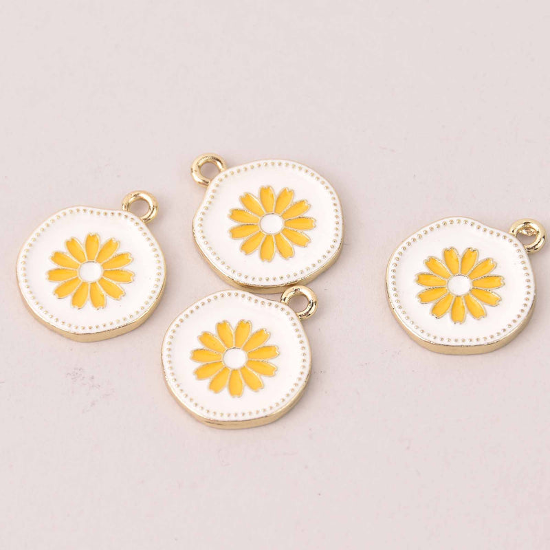 4 Flower Charms, Gold with Enamel, chs8134