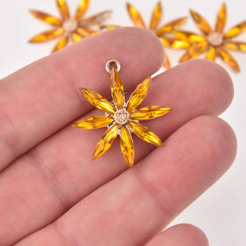 2 Yellow Flower Charms, 28mm, chs8135