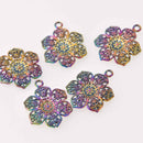 2 Filigree Flower Charms, Rainbow Patina Metal, chs8136