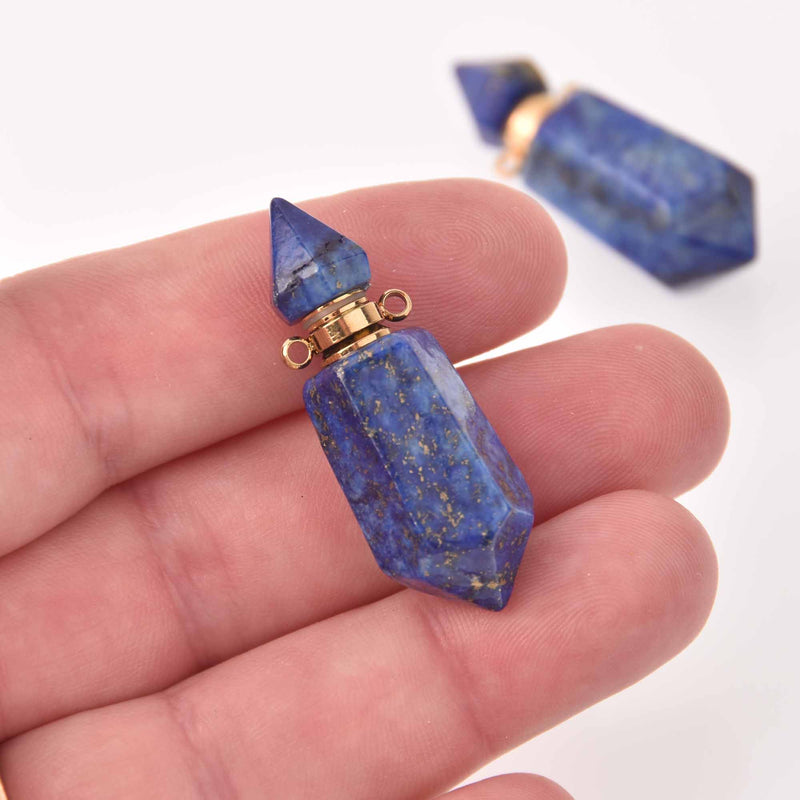 Lapis Lazuli Natural Crystal Essential Oil Bottle Pendant, Perfume Bottle, chs8139