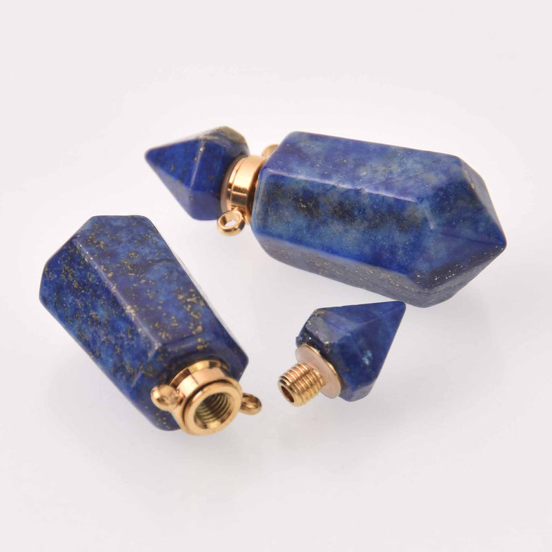 Lapis Lazuli Natural Crystal Essential Oil Bottle Pendant, Perfume Bottle, chs8139