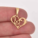 1 Music Heart Charm, Treble Clef Charm, Gold Stainless Steel chs8141
