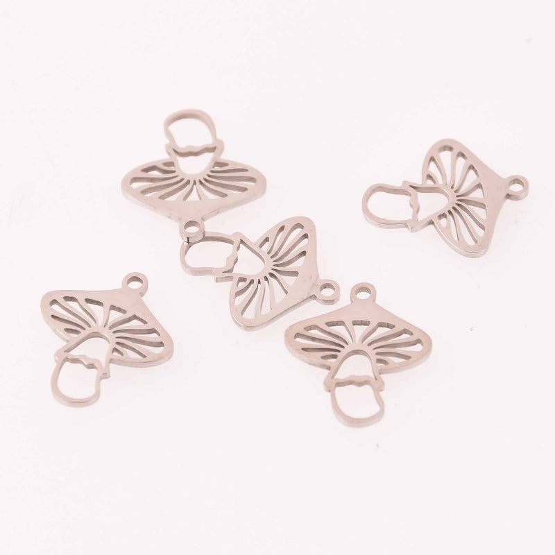 2 Silver Mushroom Charms Stainless Steel Cut Out, chs8146