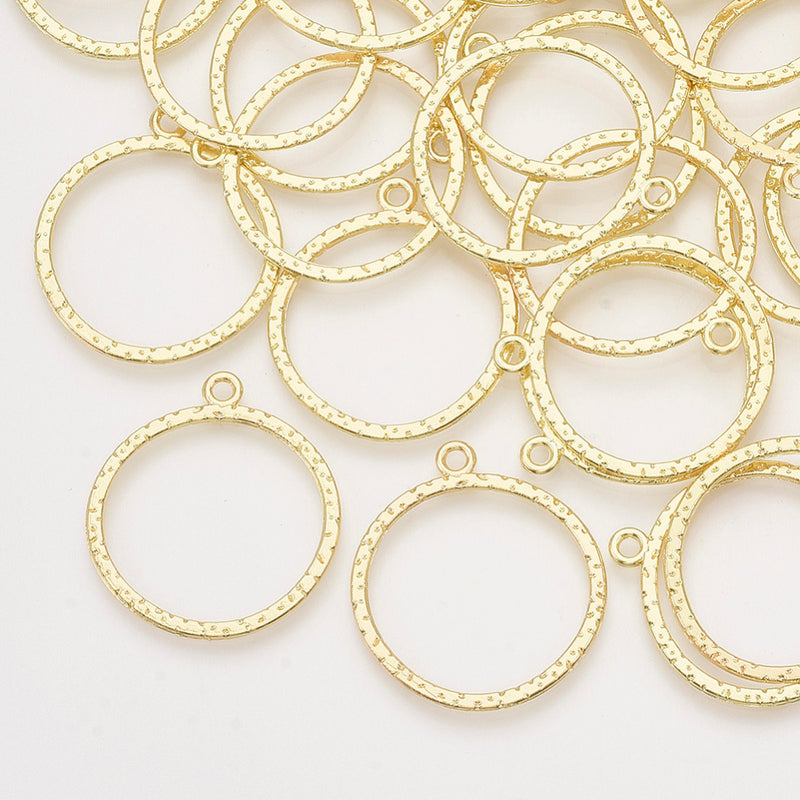 4 Light Gold Hammered Rings, Circle Connector Links, 28mm, chs8147