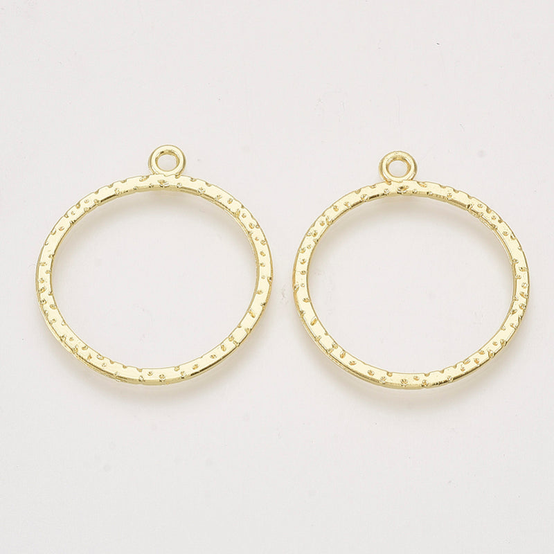 4 Light Gold Hammered Rings, Circle Connector Links, 28mm, chs8147