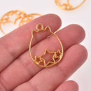 6 Gold Bezel Charms for Resin, Halloween Owl and Stars Charm, chs8151
