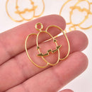 6 Gold Bezel Charms for Resin, Halloween Jack O Lantern Pumpkin Charm, chs8154