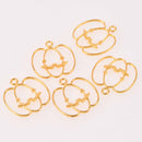 6 Gold Bezel Charms for Resin, Halloween Jack O Lantern Pumpkin Charm, chs8154
