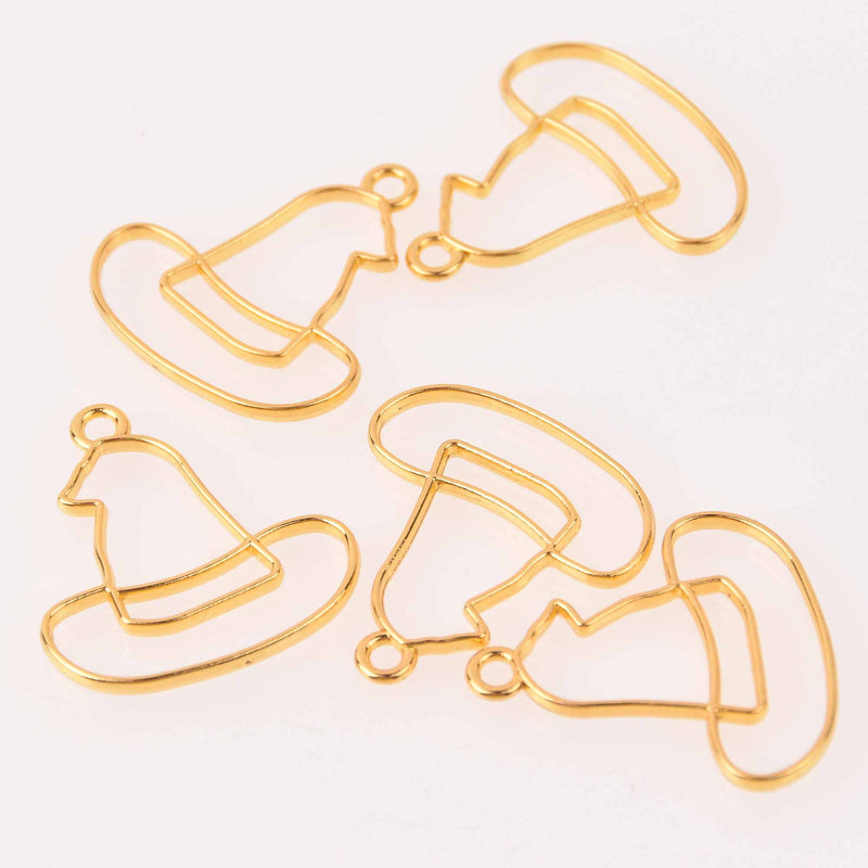 6 Gold Bezel Charms for Resin, Halloween Witch Hat Charm, chs8155