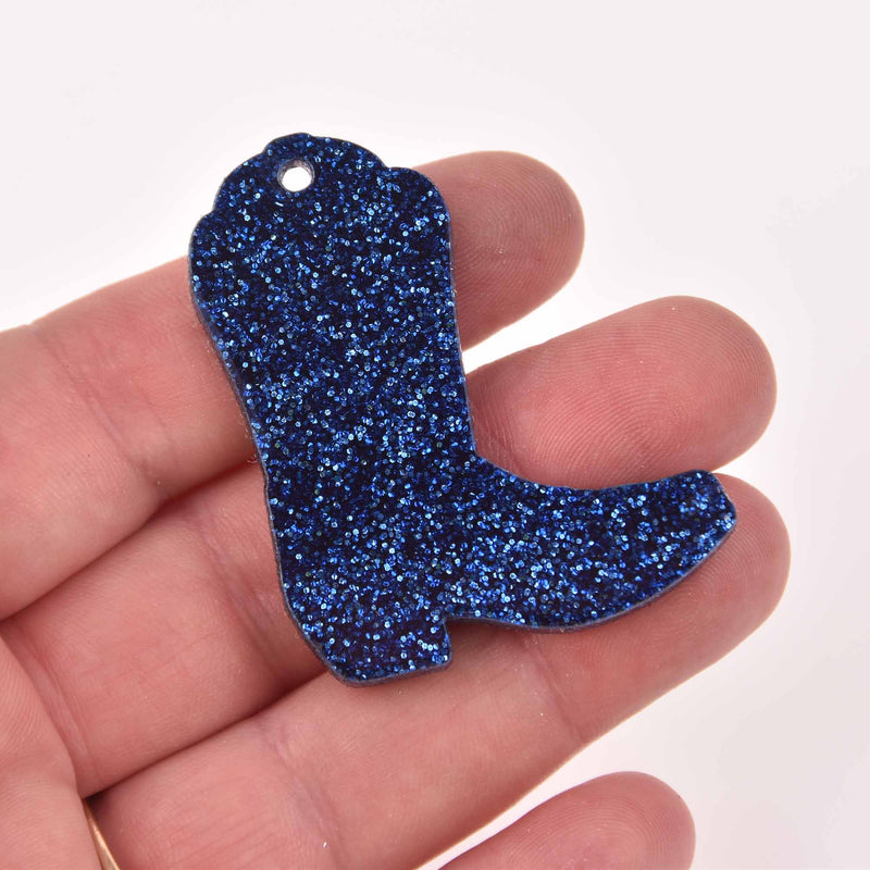 Drill Team Boot Laser Cut Charm, Navy Blue Glitter Acrylic Shape, 2" x 1.5", chs8162