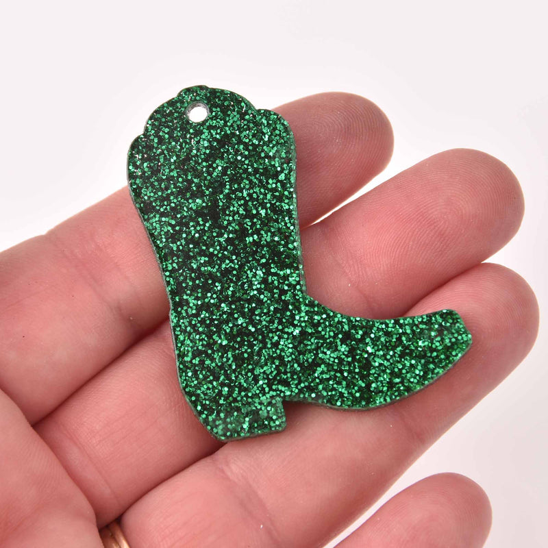 Drill Team Boot Laser Cut Charm, Green Glitter Acrylic Shape, 2" x 1.5", chs8165