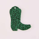 Drill Team Boot Laser Cut Charm, Green Glitter Acrylic Shape, 2" x 1.5", chs8165