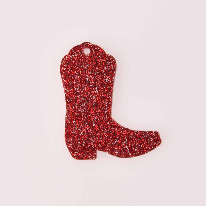 Drill Team Boot Laser Cut Charm, Red Glitter Acrylic Shape, 2" x 1.5", chs8167