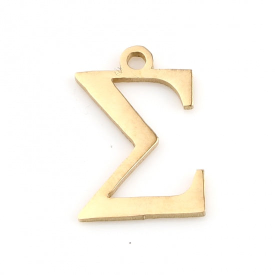 Sigma Charm, Gold Stainless Steel, Greek Letter, Sorority Charms, 14mm, chs8170
