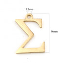 Sigma Charm, Gold Stainless Steel, Greek Letter, Sorority Charms, 14mm, chs8170
