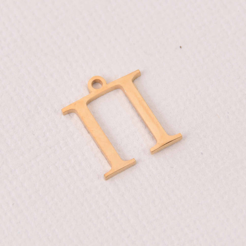 Pi Charm, Gold Stainless Steel, Greek Letter, Sorority Charms, 14mm, chs8172