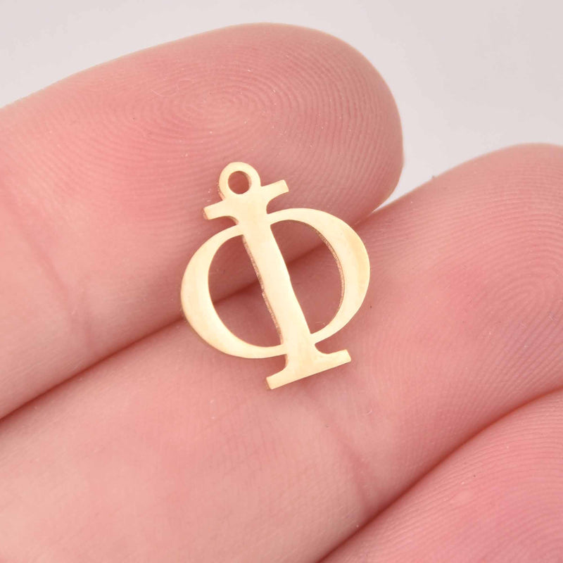 Phi Charm, Gold Stainless Steel, Greek Letter, Sorority Charms, 14mm, chs8178
