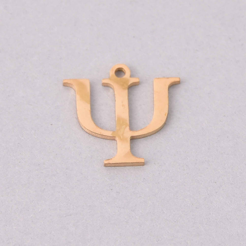 Psi Charm, Gold Stainless Steel, Greek Letter, Sorority Charms, 14mm, chs8179