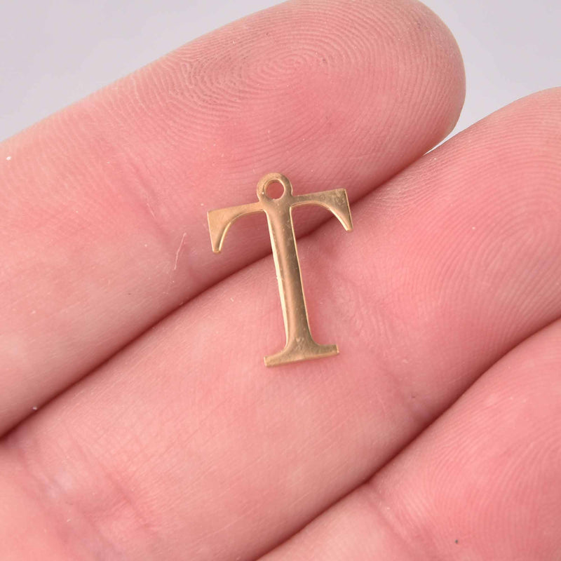 Tau Charm, Gold Stainless Steel, Letter T, Sorority Charms, 14mm, chs8180