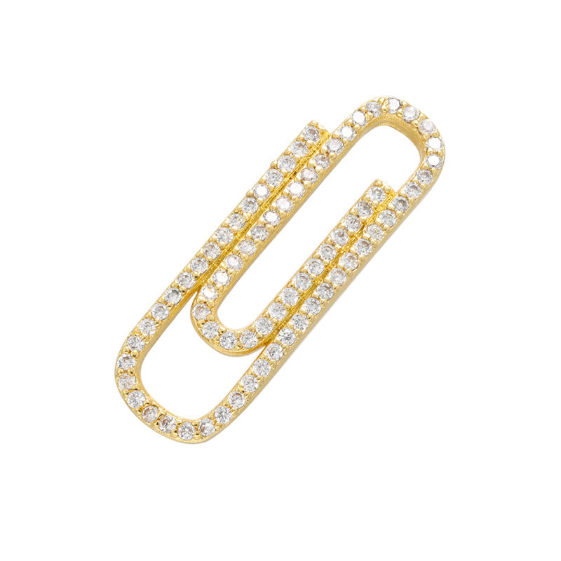 Gold Paperclip Charm, Micropave Crystals, 1-1/4" long, chs8183