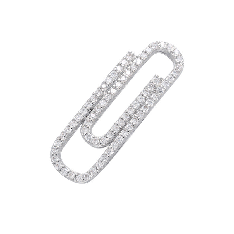 Silver Paperclip Charm, Micropave Crystals, 1-1/4" long, chs8184