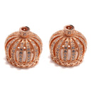 2 Rose Gold Crown Beads, Micropave Charms, CZ, 10x10mm, chs8186