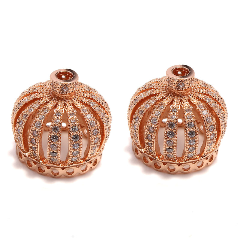 2 Rose Gold Crown Beads, Micropave Charms, CZ, 10x10mm, chs8186