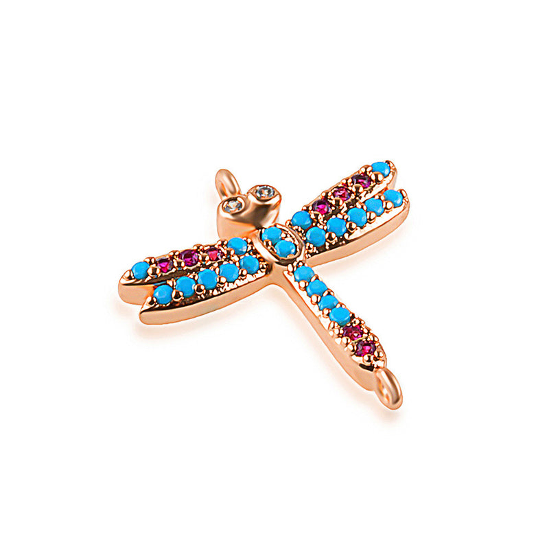 Rose Gold Dragonfly Charm, Rainbow Micro Pave Charm, chs8188