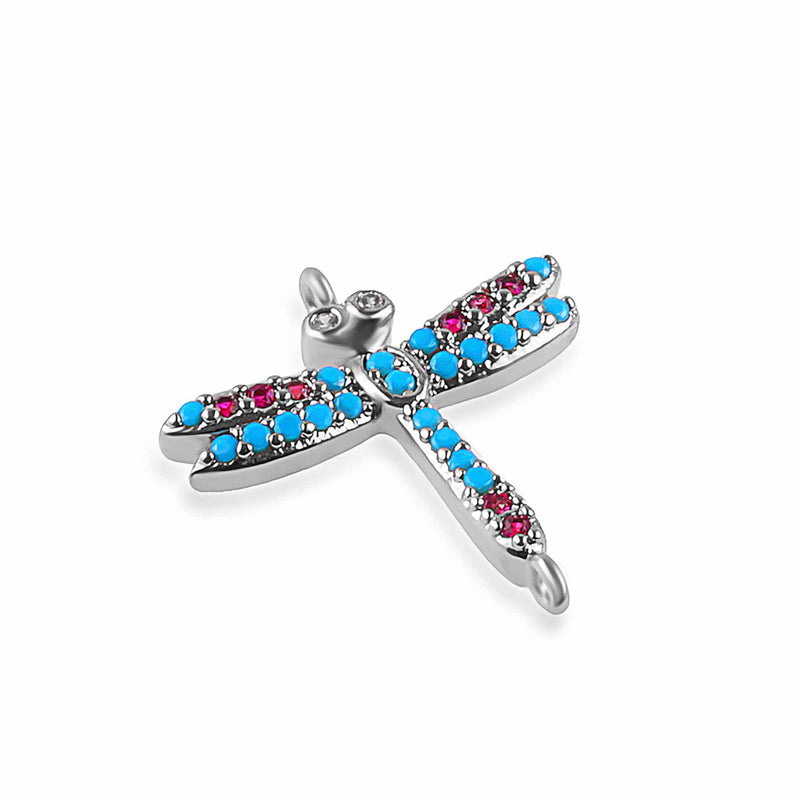 Silver Dragonfly Charm, Rainbow Micro Pave Charm, chs8189