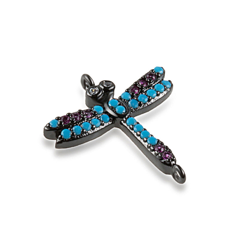 Black Dragonfly Charm, Rainbow Micro Pave Charm, chs8190