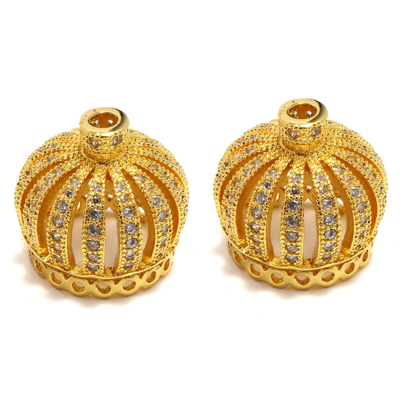 2 Gold Crown Beads, Micropave Charms, CZ, 10x10mm, chs8196