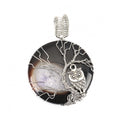 Owl Pendant on Black Agate Gemstone, 2.25", chs8197