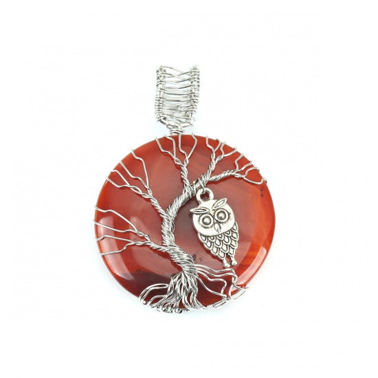 Owl Pendant on Red Agate Gemstone, 2.25", chs8199