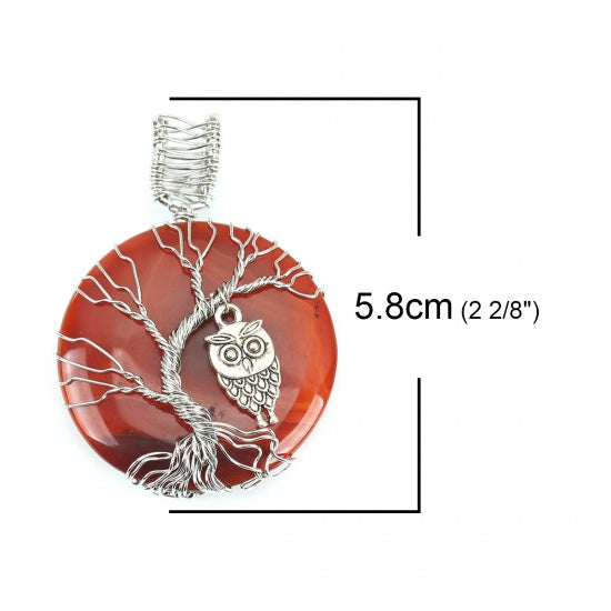 Owl Pendant on Red Agate Gemstone, 2.25", chs8199