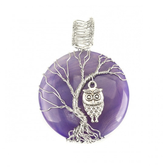Owl Pendant on Purple Agate Gemstone, 2.25", chs8200