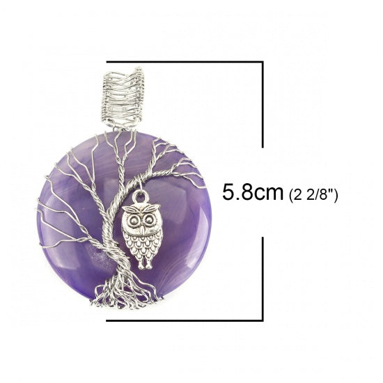 Owl Pendant on Purple Agate Gemstone, 2.25", chs8200