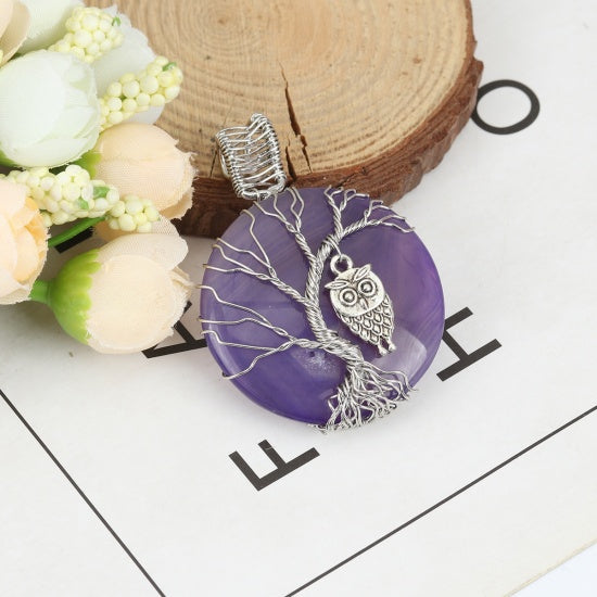 Owl Pendant on Purple Agate Gemstone, 2.25", chs8200