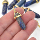 1 Lapis Lazuli Charm, Gemstone Point Pendant, gold trim, 1.5", chs8202
