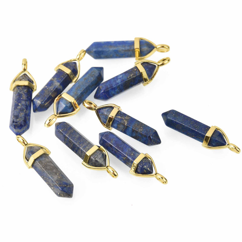 1 Lapis Lazuli Charm, Gemstone Point Pendant, gold trim, 1.5", chs8202