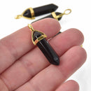 1 Obsidian Charm, Gemstone Point Pendant, gold trim, 1.5", chs8203