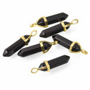 1 Obsidian Charm, Gemstone Point Pendant, gold trim, 1.5", chs8203