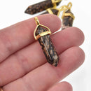 1 Rhodonite Charm, Gemstone Point Pendant, gold trim, 1.5", chs8204
